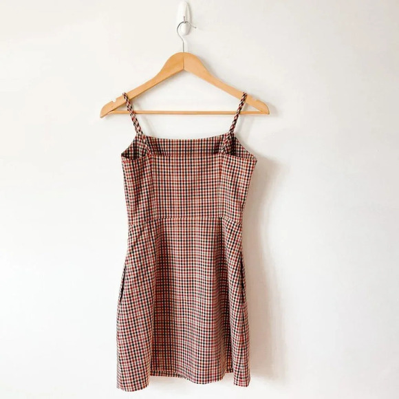 Aritzia Plaid Check Mini Dress Red Sz S - Picture 5 of 7
